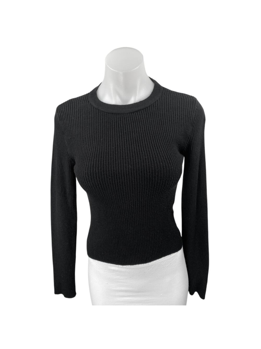 NA-KD Women's Black Rib Knit Long Sleeve Crew Neck Slim Fit Sweater Top Size S
